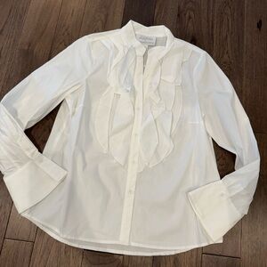 NWT MARR X Anthropologie Ruffle White Blouse 100% Cotton